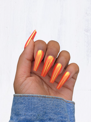 orange chrome nails